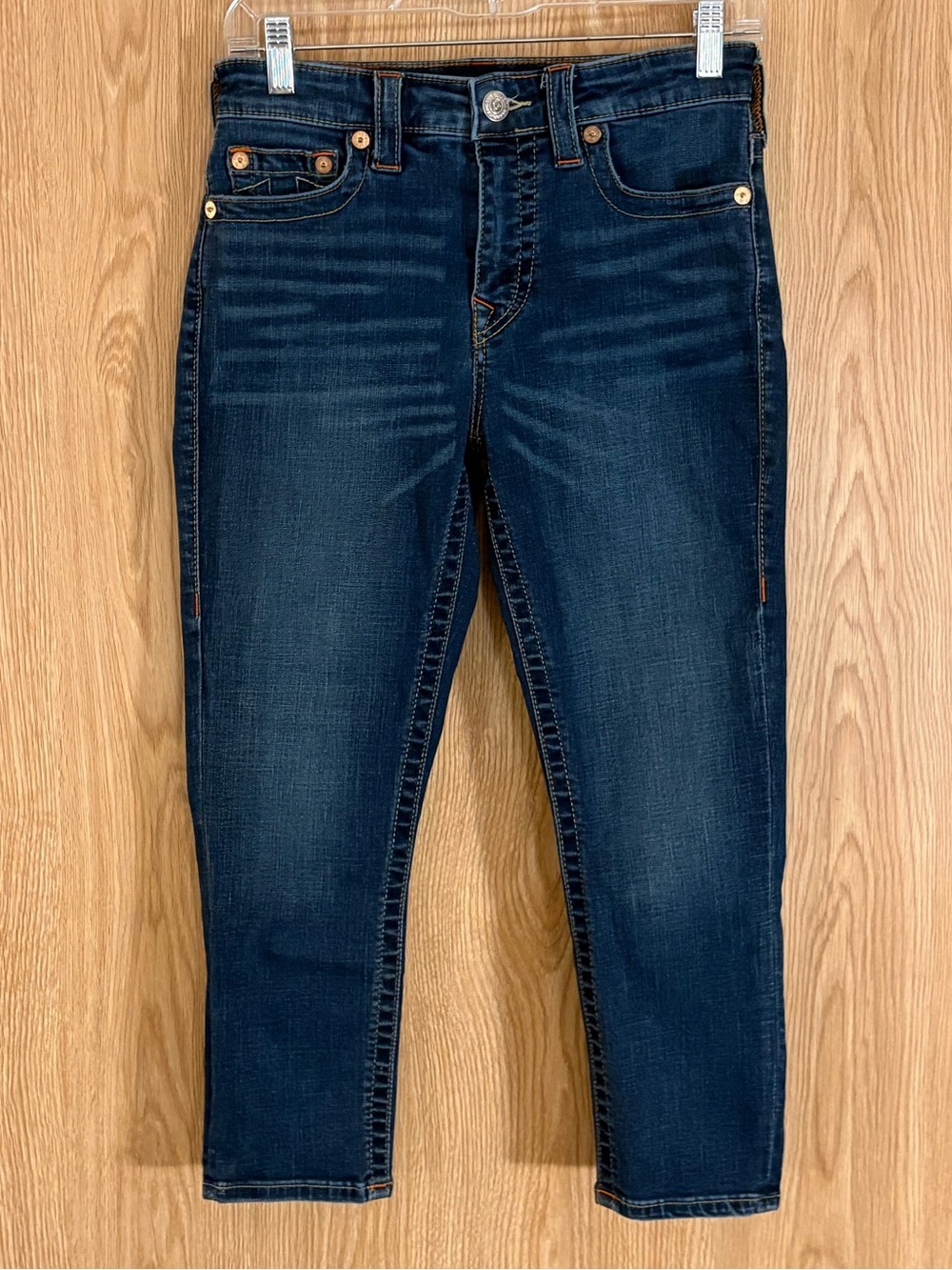 True Religion Halle Super Skinny High Rise Capris Jeans in Dark Indigo
